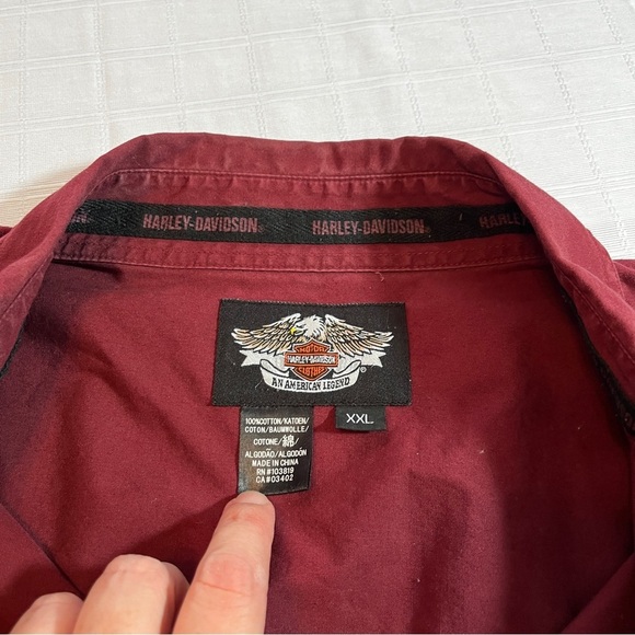 Harley-Davidson Men's Maroon Button-Down Shirt 100% Cotton Logo HOG Bikercore - Picture 5 of 9